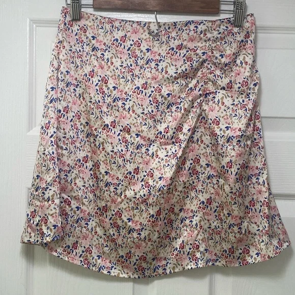 japna mini skater skirt floral women’s satin rose soft double lined medium M - Picture 3 of 7